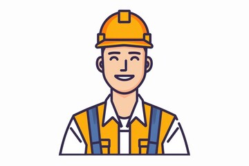 A cartoon illustration of a person with a human face wearing a hard hat, sketched in clipart style, showcasing the importance of safety and work clothing