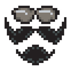 Fototapeta na wymiar Mustache beard and glasses in pixel art