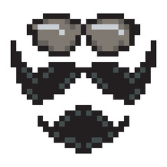  Mustache beard and glasses in pixel art