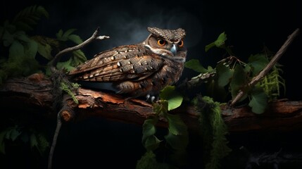 Majestic Nightjar Perfectly Blends into Nighttime Habitat on Tree Branch - AI-Generative