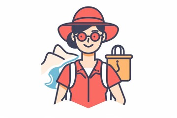 Obraz na płótnie Canvas A whimsical clipart of a stylish woman donning a charming hat and glasses, brought to life through a playful cartoon illustration that captures the essence of human expression and fashion