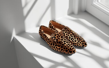 Minimalist leopard print shoes on white surface