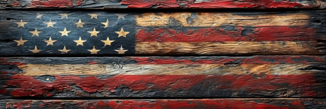 Closeup American Flag On Vintage Wood, Background Image, Background For Banner, HD