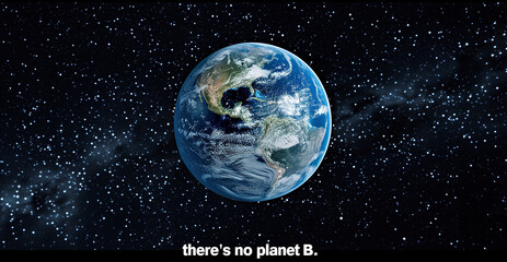 AI-Generated Image: Earth from Space with "There is no planet B" Text - Ecological Message