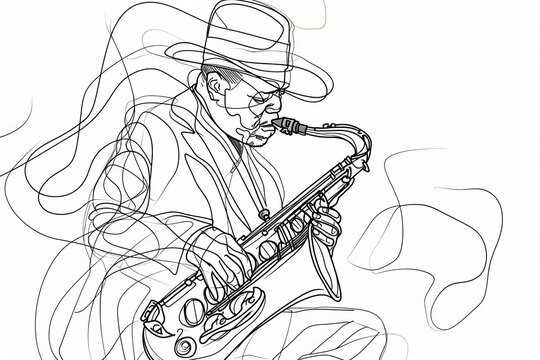 jazz musician playing saxophone, line art clip art preview