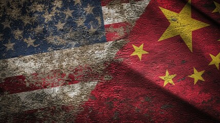 Flag of America and China, background of the conflict of world powers