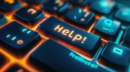 AI-Generated Image: Computer Keyboard with "Help!" Key