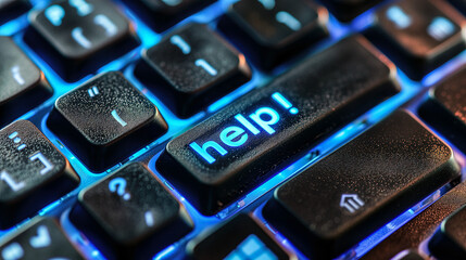 AI-Generated Image: Computer Keyboard with "Help!" Key