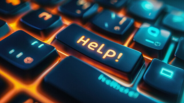 AI-Generated Image: Computer Keyboard with "Help!" Key