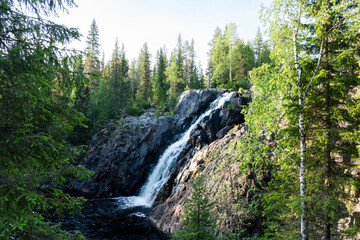 Beautiful Hepoköngäs waterfall on a summer evening in Finland, Northern Europe	