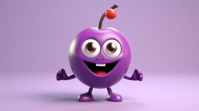 A cute cartoon plum fruits character Ai Generative