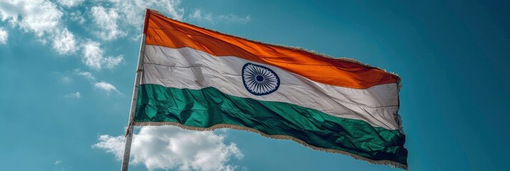 India National Flag Waving Beautiful Clouds, Background Image, Background For Banner, HD