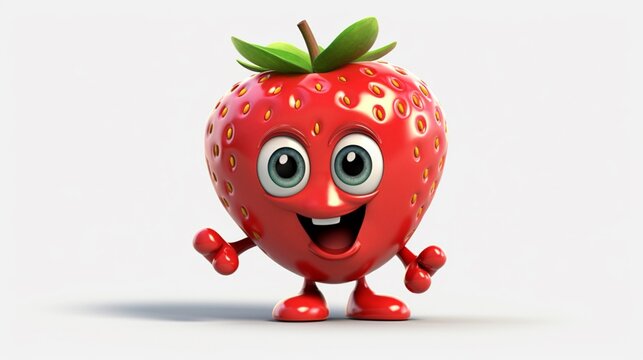 A cute cartoon strawberry fruits character Ai Generative