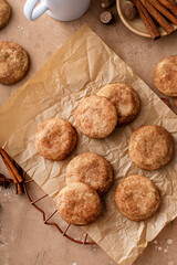 Homemade snickerdoodle cookies on parchment paper