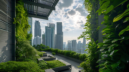 Plantas verdes exuberantes sobre a arquitetura moderna criam um oásis de tranquilidade na cidade movimentada