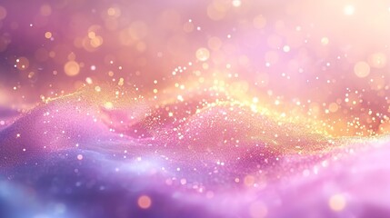 Obraz premium An enchanting pink yellow bokeh image adorned with scattered golden glitter, creating a dreamy and magical ambiance.