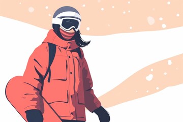 snowboarder woman in style of vector flat minimalistic illustration, empty space