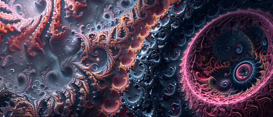 Vibrant fractal art dances on the surface, resembling a mesmerizing reef with its bursts of color and abstract patterns