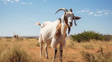 Fototapeta premium Goat Standing in Middle of Dry Grass Field