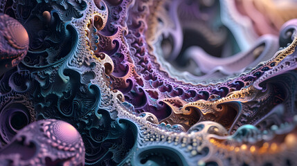 Mesmerizing purple hues blend together in this intricate fractal, resembling a mystical creature hidden within its geometric patterns