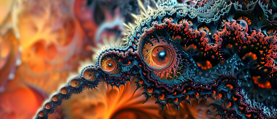 An ethereal dragon emerges from a vibrant reef, surrounded by intricate fractals and whimsical sea creatures