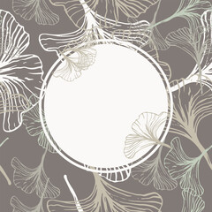 A decorative circle of branches is highlighted on a white background. A pattern of leaves. Vector illustration. For nature, eco and design. Hand-drawn plants, a frame for a postcard.