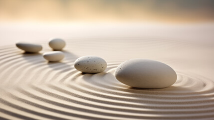 Serenity in Sand: Smooth Stones and Ripples at Dawn