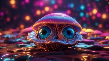 neon monster Psychedelic  cute mystical mushroom trippy	