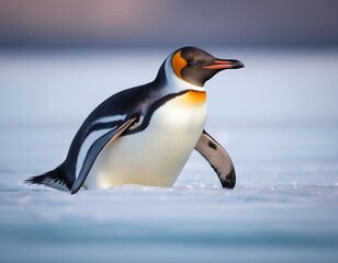 A penguin sliding on the ice.