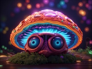 neon monster Psychedelic mushroom trippy	cute 