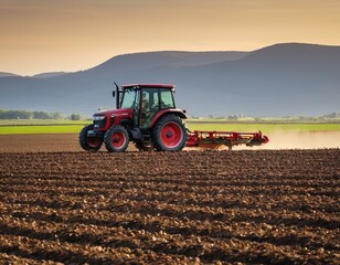 Fototapeta premium A tractor plowing a field