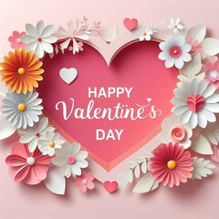 happy valentines day text, flowers concept in Design Illustration for Background with space for copy happy valentines day concept created with generative ai