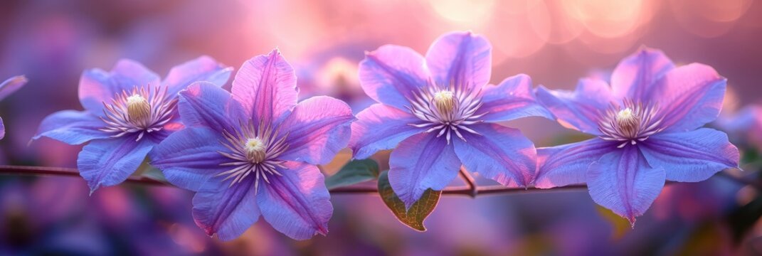 Siberian Or Alpine Clematis Blooming With Purple, Background Image, Background For Banner, HD