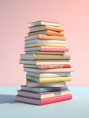 3d illustration of a stack of colorful books on a pastel color modern background, learning, school, studying trendy minimalistic icon concept