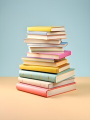 3d illustration of a stack of colorful books on a pastel color modern background, learning, school, studying trendy minimalistic icon concept