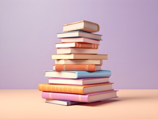 3d illustration of a stack of colorful books on a pastel color modern background, learning, school, studying trendy minimalistic icon concept