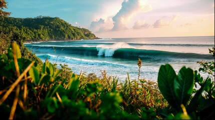 beautiful wave on a tropical island