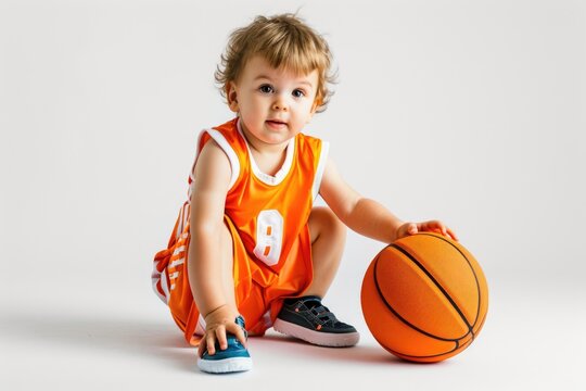 Toddler Basketball Player Costume: Full Body Kid on White Background with copy space 