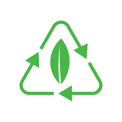 Green recycling sign on white background