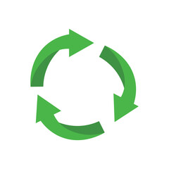 Green recycling sign on white background