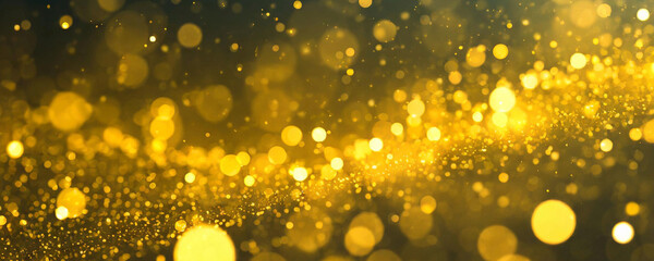 yellow glow particle abstract bokeh background; texture with sparkling glittering particles - obrazy, fototapety, plakaty
