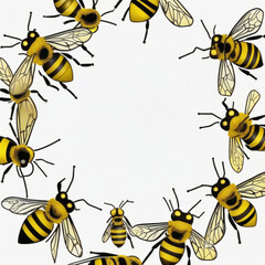 bees forming a circle on a white background with space at the center