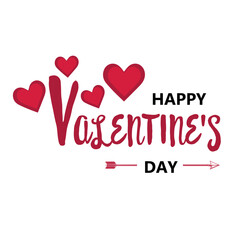 Hearts and text HAPPY VALENTINES DAY on white background