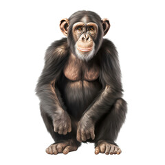 Chimpanzee full body portrait, sitting isolated on white background