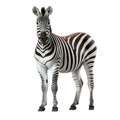 Full body portrait of a zebra isolated on white, transparent background
