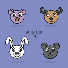 icon design set of cute animal heads, such as rabbit heads, buffalo heads, pig heads