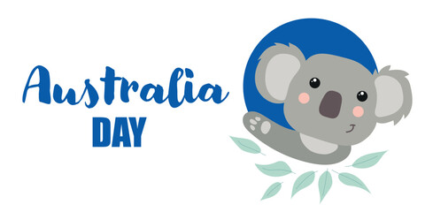 Greeting banner for Australia Day with koala bear on white background