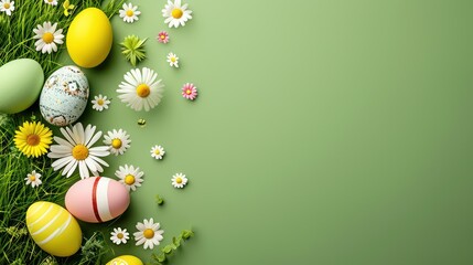 Celebratory Easter background with lively egg decorations and abundant copy space for text.

 - obrazy, fototapety, plakaty