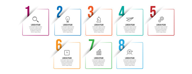 Vector Infographic simple design with 8 options or steps. thin line, Can be used for presentation banners, workflow layouts, flow charts, infographics, your business presentations
