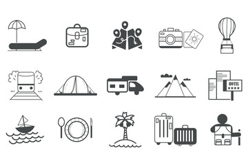 Set of travel icons on white background